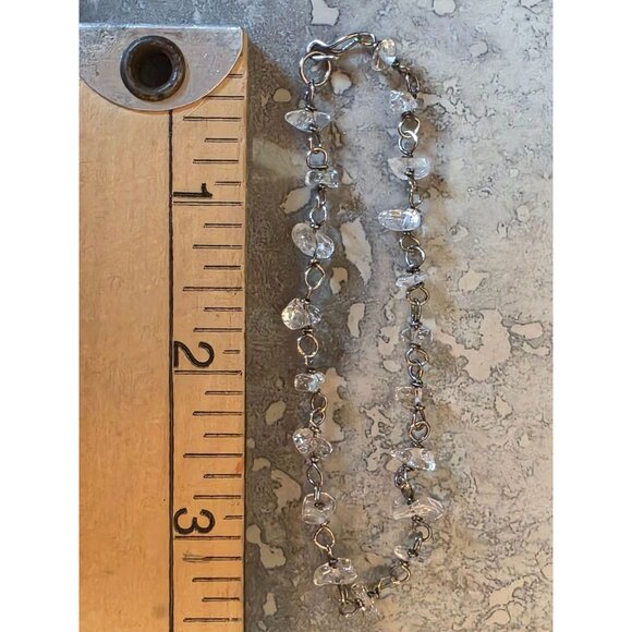Silver Bracelet With Clear Quartz Crystal Chips 7.5" Hook Clasp - Picture 2 of 6